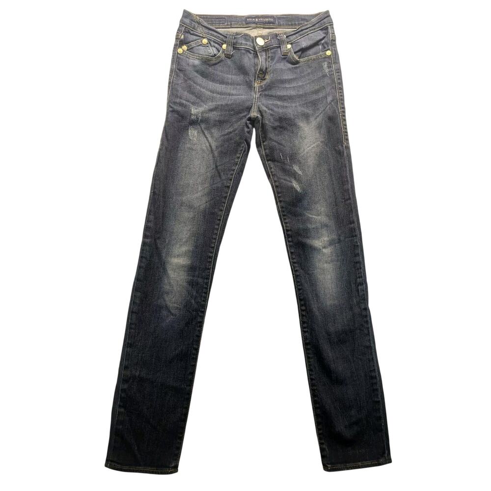Rock & Republic Jeans 4M‎ Womens Berlin Bling Distressed Mid Rise Blue Denim
